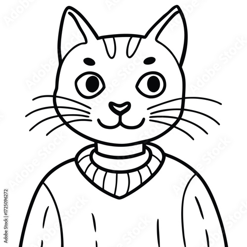 Vector art of cute cat in a sweater, hand drawn illustration