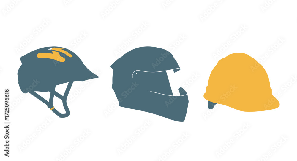 Fototapeta premium Helmets and Hard Hats in Industrial Context, Graphic Design, Minimalist Viewpoint