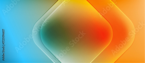 Abstract gradient background. Blue, green, orange hues blend smoothly. Soft curves create diamond shape. Modern design element.