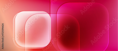 Abstract composition featuring rounded squares, gradients. Pink, red hues dominate design, creating soft visual effect. Minimalist style.