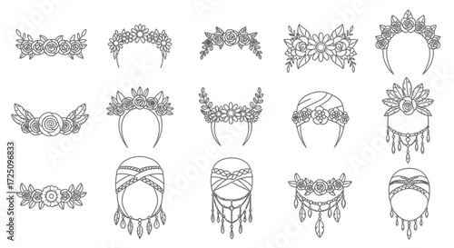 Creative Headband Designs, Floral Patterns, Artistic Showcase, Illustration, Elegant Style, Detailed View, Fashion Inspiration