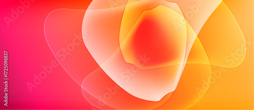 Abstract fluid shapes blend, creating warm gradient. Soft light radiates from center, evoking energy, motion. Colors transition smoothly.