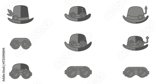 Hats and Goggles Collection, Design Showcase, Digital Art Environment, Artistic Viewpoint
