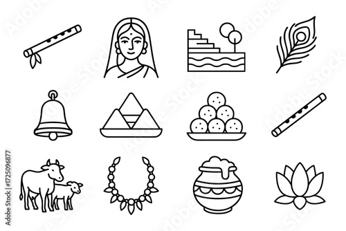 Traditional indian icons: culture and heritage in linear design