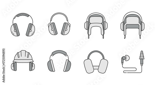 Diverse Headphones and Headgear Collection, Graphic Design, Studio Environment, Illustrative Display