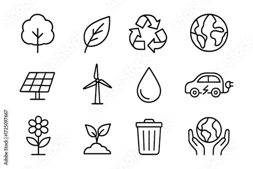 Sustainable eco icons: climate friendly symbols for renewable energy and conservation