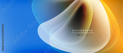 Abstract flowing shapes, vibrant colors blend. Blue transitions to orange, creating dynamic visual effect. Modern design elements present.