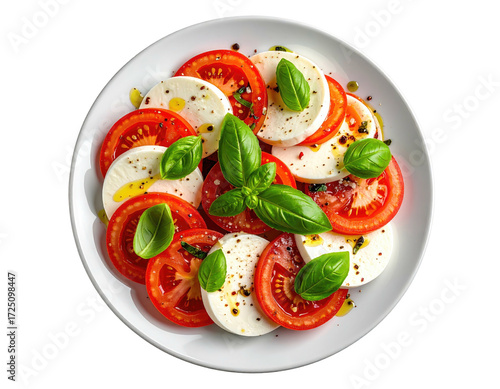 Wallpaper Mural Fresh mozzarella and tomato slices arranged on a plate, drizzled with oil, seasoned with herbs and spices Torontodigital.ca