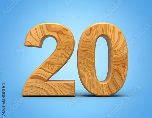Wooden numerals 20 on a light blue background