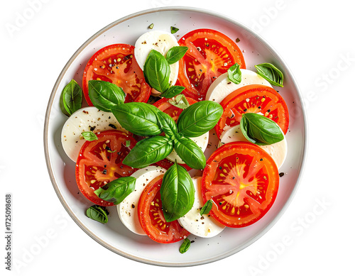 Wallpaper Mural Round plate of fresh mozzarella and tomato slices, topped with basil leaves and sprinkled with pepper Torontodigital.ca