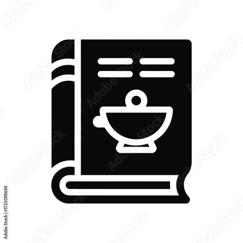 Cookbook Icon Black Illustration of a Recipe Book with a Soup Bowl