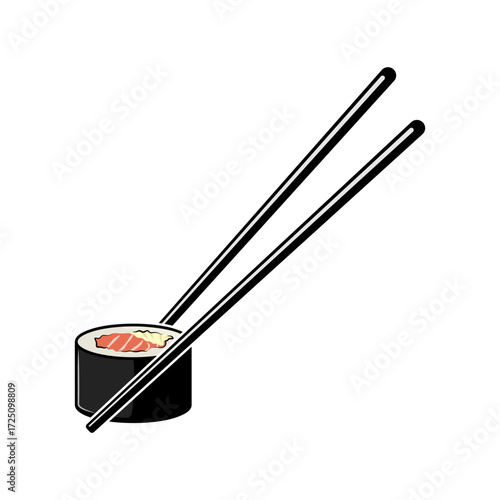 Sushi icon with chopsticks without background.