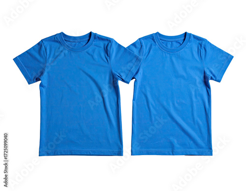 Wallpaper Mural Two identical, vibrant blue, short-sleeved t-shirts, laid flat against a black background Torontodigital.ca