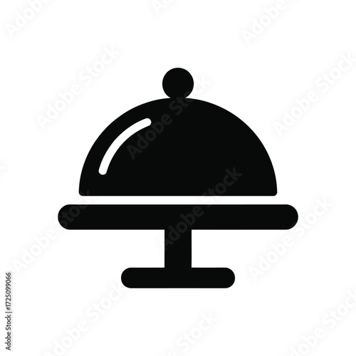 Elegant Black Restaurant Food Cloche Icon on White Background for Menu Design