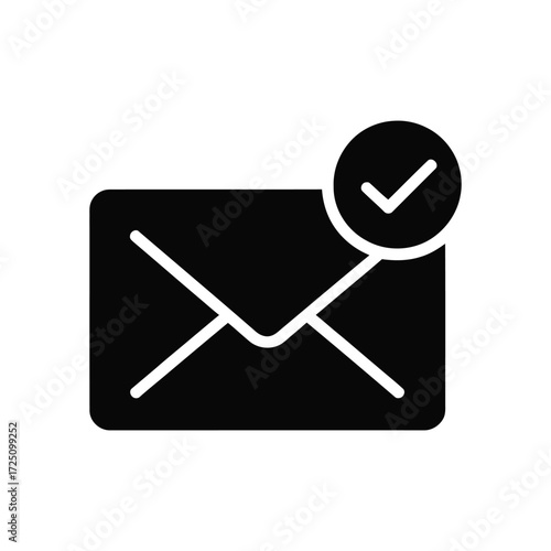 Email Received Icon Envelope with Checkmark for Message Delivery Confirmation on White