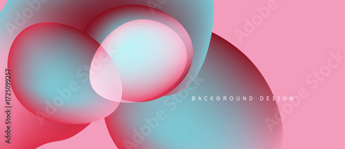 Abstract fluid shapes overlap, creating vibrant pinks, blues. Gradient colors blend smoothly, modern design element.