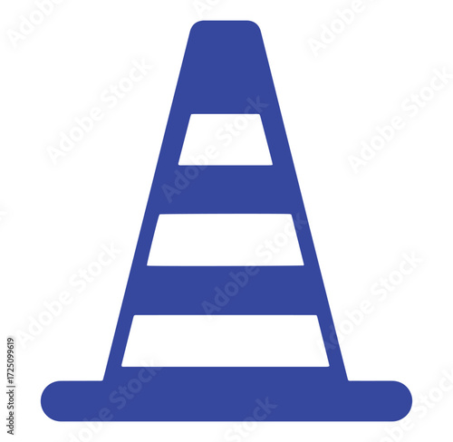 Isolated blue and white safety cone illustration indicating road construction or hazard ahead