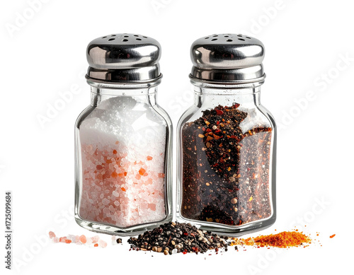 Wallpaper Mural Two glass spice jars, one filled with white salt, the other with a dark spice blend.  Pink salt visible on bottom Torontodigital.ca