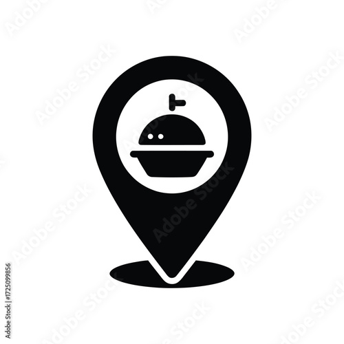 Food Location Icon Black and White of Restaurant or Cafe Pinpoint