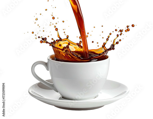 Wallpaper Mural Coffee being poured into a white cup, causing a splash Torontodigital.ca