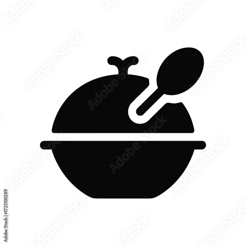 Icon of Covered Serving Dish with Spoon Isolated on White Background