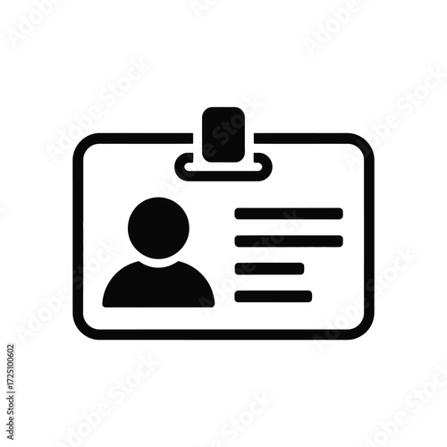 Identification Badge Icon with Person and Lines Details on White Background