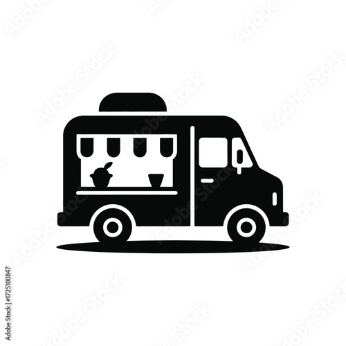 Isolated Black Food Truck Icon with White Background for Commercial Use