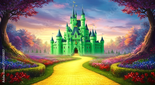 Fototapeta Naklejka Na Ścianę i Meble -  Emerald city castle fantasy landscape