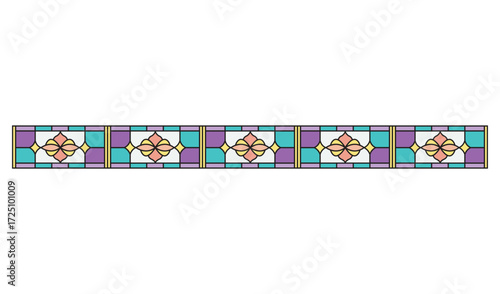 Decorative stained glass border with repeating geometric floral pattern