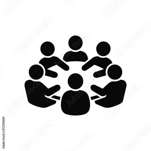 Meeting Icon Black Silhouette of People Sitting Around a Table for Business Discussion