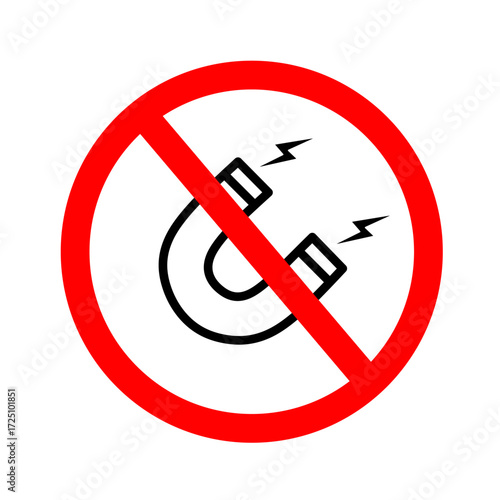 Forbidden magnet vector icon. Warning, caution, attention, restriction, label, ban, danger. No magnet attraction flat sign design pictogram symbol.
