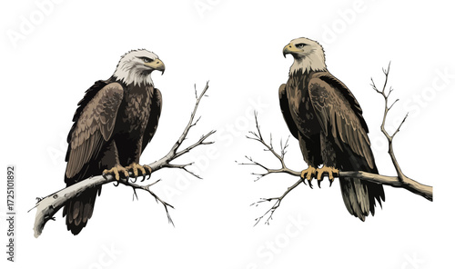 Eagle bird of prey in flight on white background