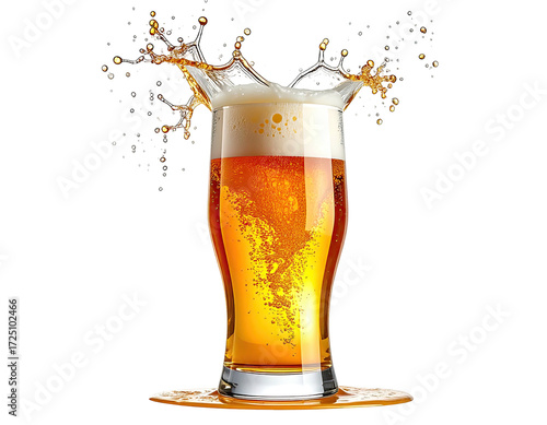 Wallpaper Mural A glass of light amber beer with a large frothy head, splashing outward Torontodigital.ca