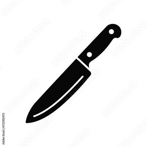 Sharp Black Knife Icon Isolated on White Background for Culinary Designs