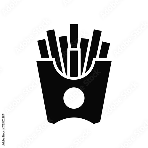 Simple Black And White Icon Depicting A Box Of Crispy French Fries
