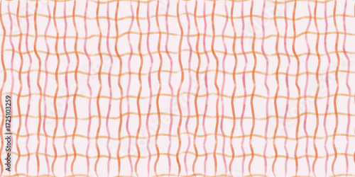 Cottage core linen tablecloth watercolor ornament. Seamless pattern for invitation, poster, placard backgrounds. Vector gingham check in vintage cottagecore style in pastel colors for prints, textile.