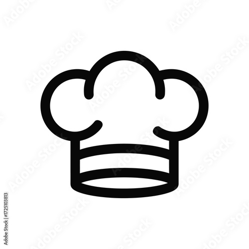 Simple Chef's Hat Icon with Black Outline and White Background Design