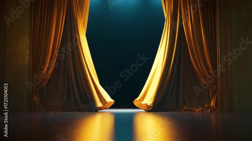 Golden Curtains Parting for a Dramatic Stage Reveal