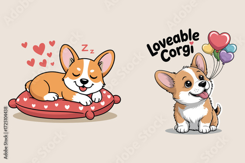 Sleeping and happy corgi puppies puppy pillow