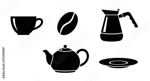 set of coffee cups and teapot