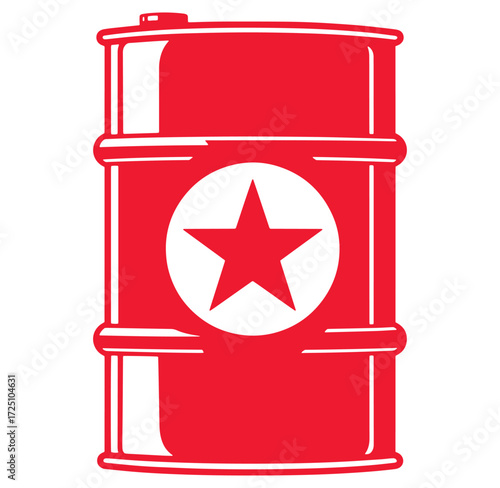 Red oil barrel with star symbol industrial icon on white background