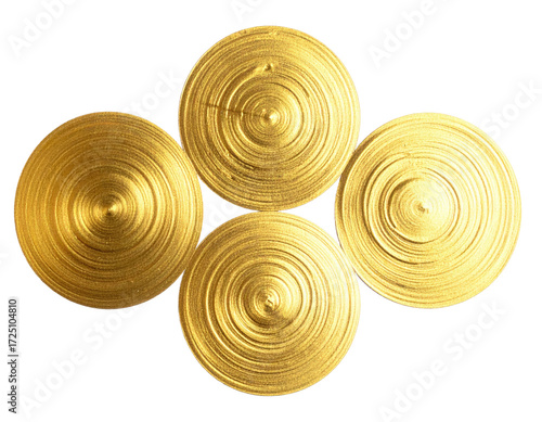 Wallpaper Mural Four gold circular discs, radiating concentric patterns, arranged in a cross shape Torontodigital.ca