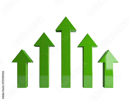 Wallpaper Mural Five glossy green upward-pointing arrows on a black background, implying growth or progress Torontodigital.ca