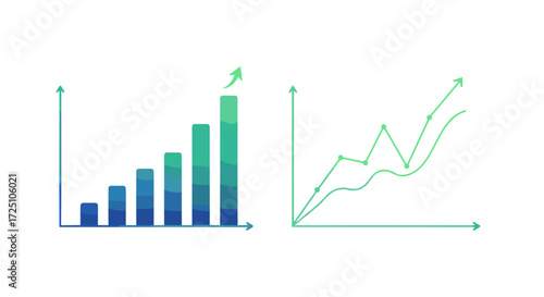 Two graphs showing business growth, one is a bar graph and the other is a line graph