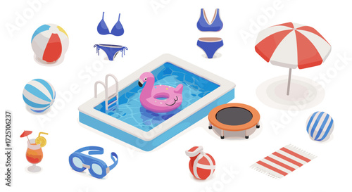 Summer vacation isometric set