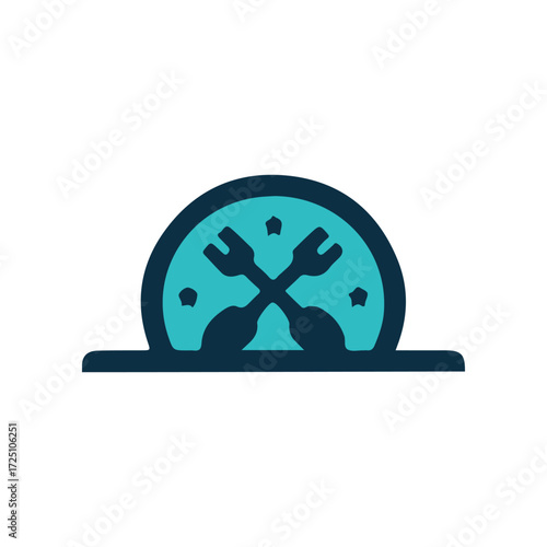 A circular logo featuring crossed utensils over a plate, symbolizing culinary expertise