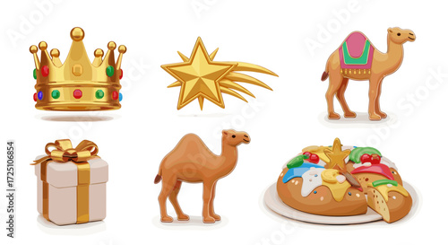 Three kings day elements, 3d rendering