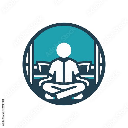 A serene figure meditating in a tranquil space surrounded by soft colors and calming elements