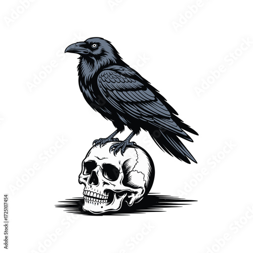 Raven Skull Tattoo with Dark Occult Symbolism
