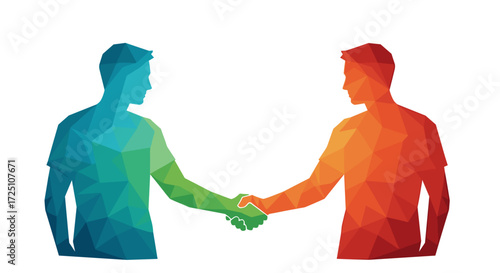 Two abstract figures shaking hands